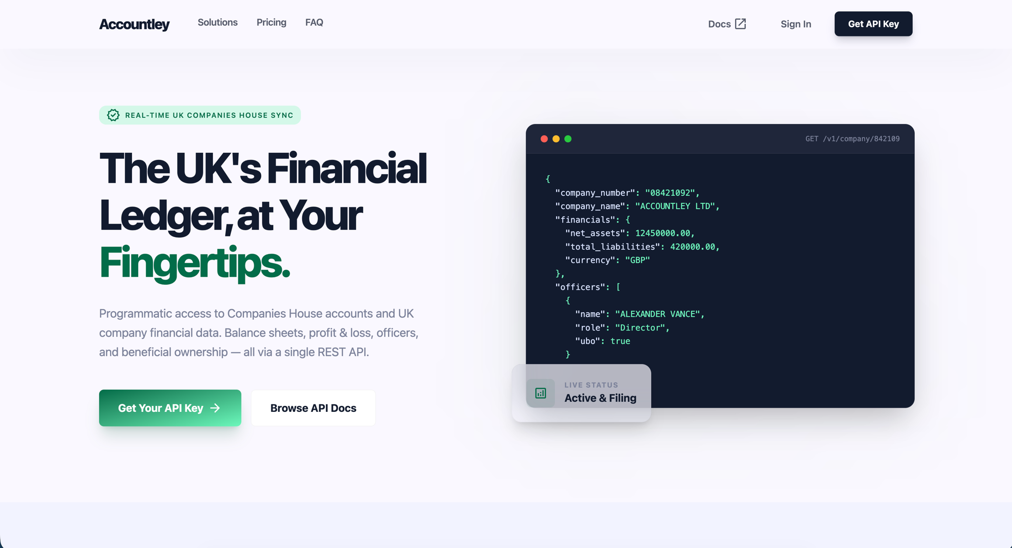 Accountley landing page